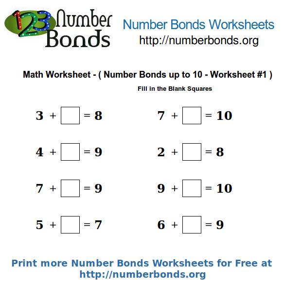 Number Bonds Math Worksheet up to 10 Worksheet #1 | Number Bonds Org