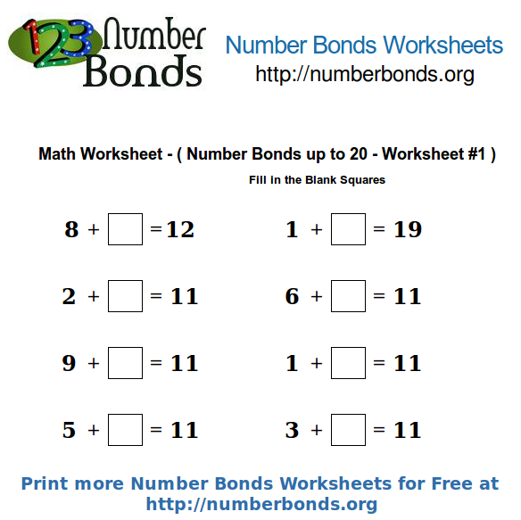 Number Bonds Math Worksheet up to 20 Worksheet 1 Number Bonds Org