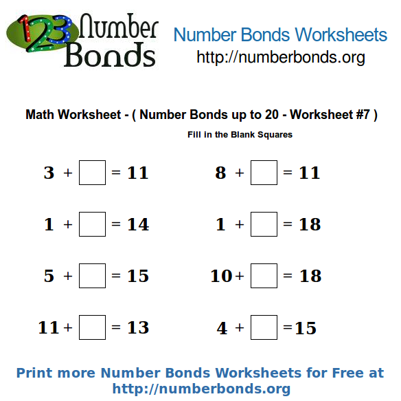 Number Bonds Math Worksheet Up To 20 Worksheet 7 Number Bonds Org
